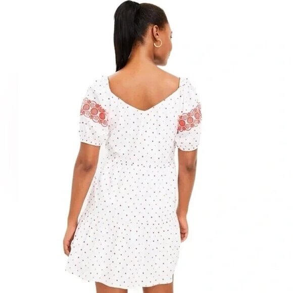 Ann Taylor Loft Dress Dot Embroidered Tiered V-Neck Swing Flouncy Boho Summer L - Picture 2 of 9